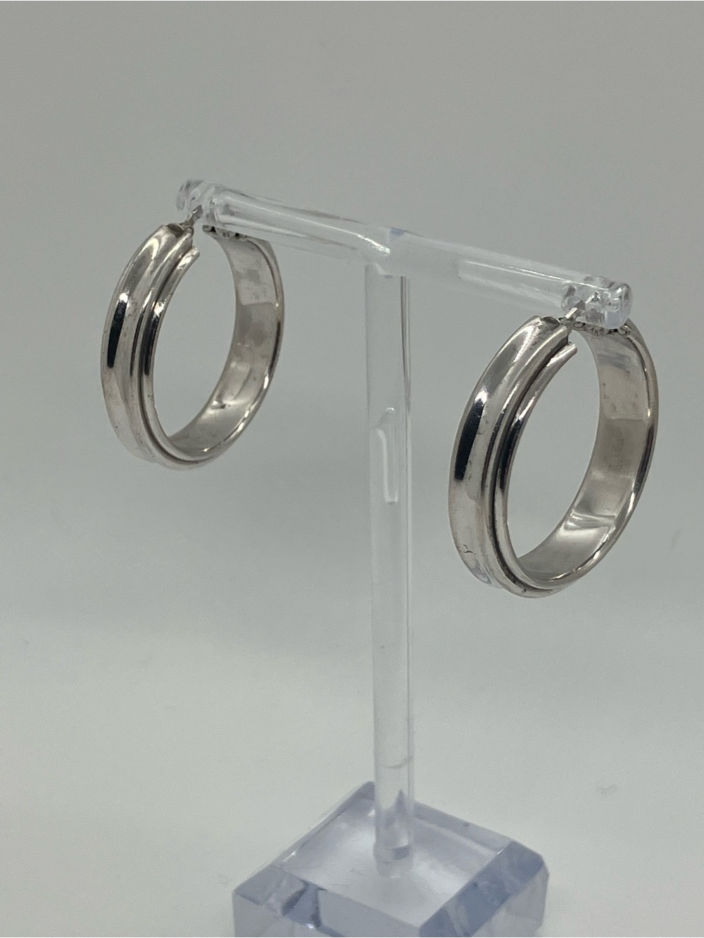 Vtg 925 Italy Hoops Wide Chunky Grooved Statement  Earrings Sterling Silver 33mm